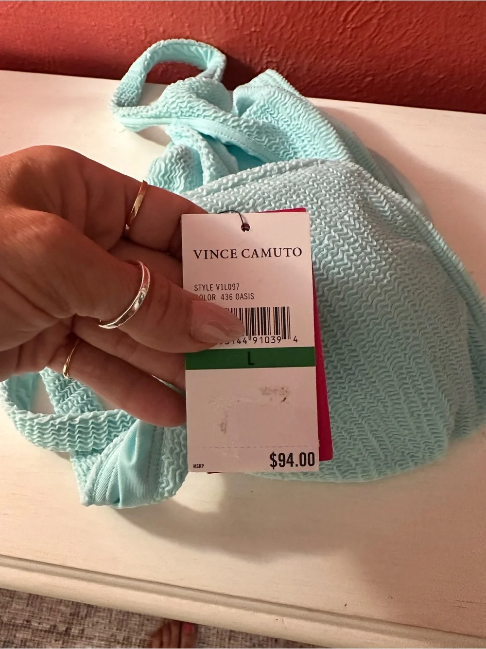 Vince Camuto Mint Textured Bikini Top with Front Ring Detail
